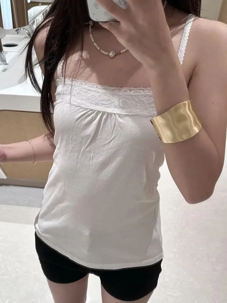 Lace Trim Strapless Tops Women Cotton Soft Slim White Sexy Sleeveless Camisole Sweet Cute Chic Tank Tops Y2K — image 2