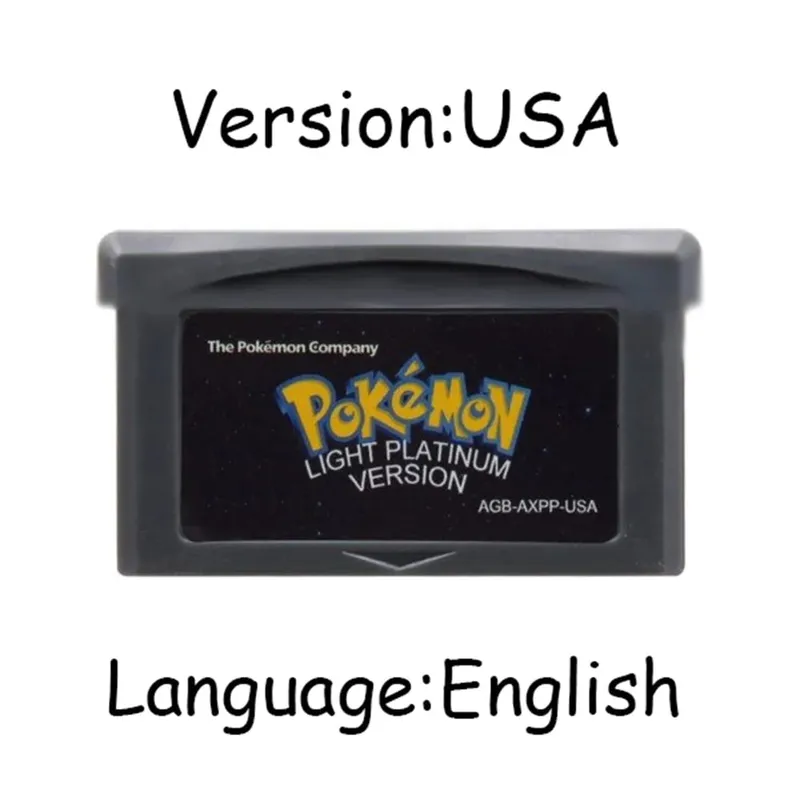 GBA Pokemon Game Cartridge 32-Bit Video Game Console Card AshGray Liquid Crystal Light Platinum Moemon Emerald English Language