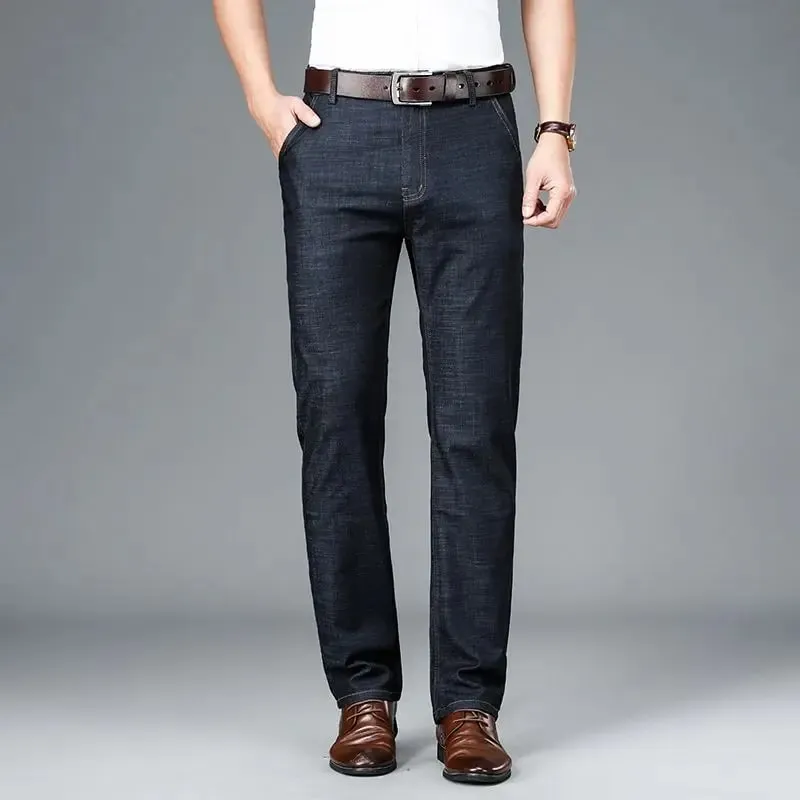 Men's Thin Business Jeans Classic Elasticity Straight Leg Denim Pants Fashion Comfortable Soft Trousers Male Casual Clothing