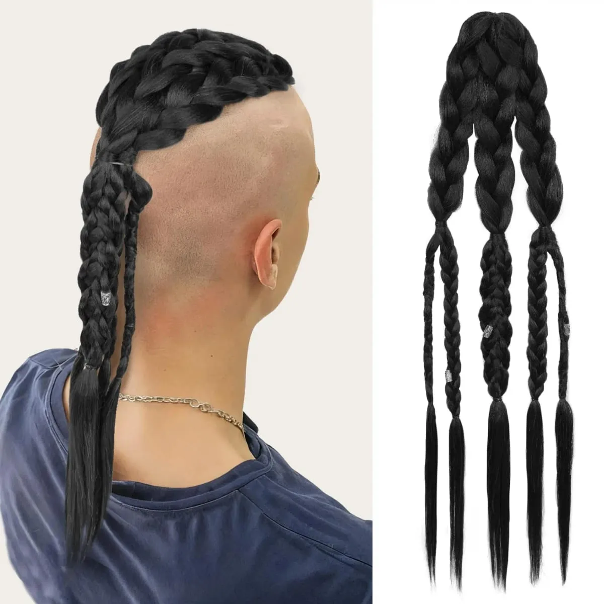 24" Clip In Braided Ponytail Hairpiece for Halloween Viking Costume Renaissance Warrior Accessories - Warm Brown with Highlights