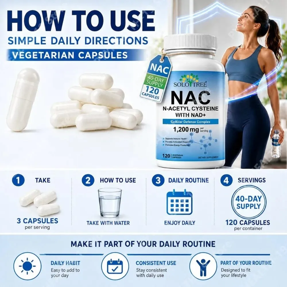 كبسولات NAC N-Acetyl Cysteine ​​1200mg NAD+ للمناعة الخلوية ومضادات الأكسدة لدعم الطاقة للبالغين، 120 قطعة