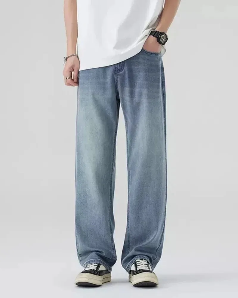 Men's Denim Pants Vintage Washing Wide Leg Loose Jeans Casual Straight American Style Street Men Trousers Four Seasons New 2026
