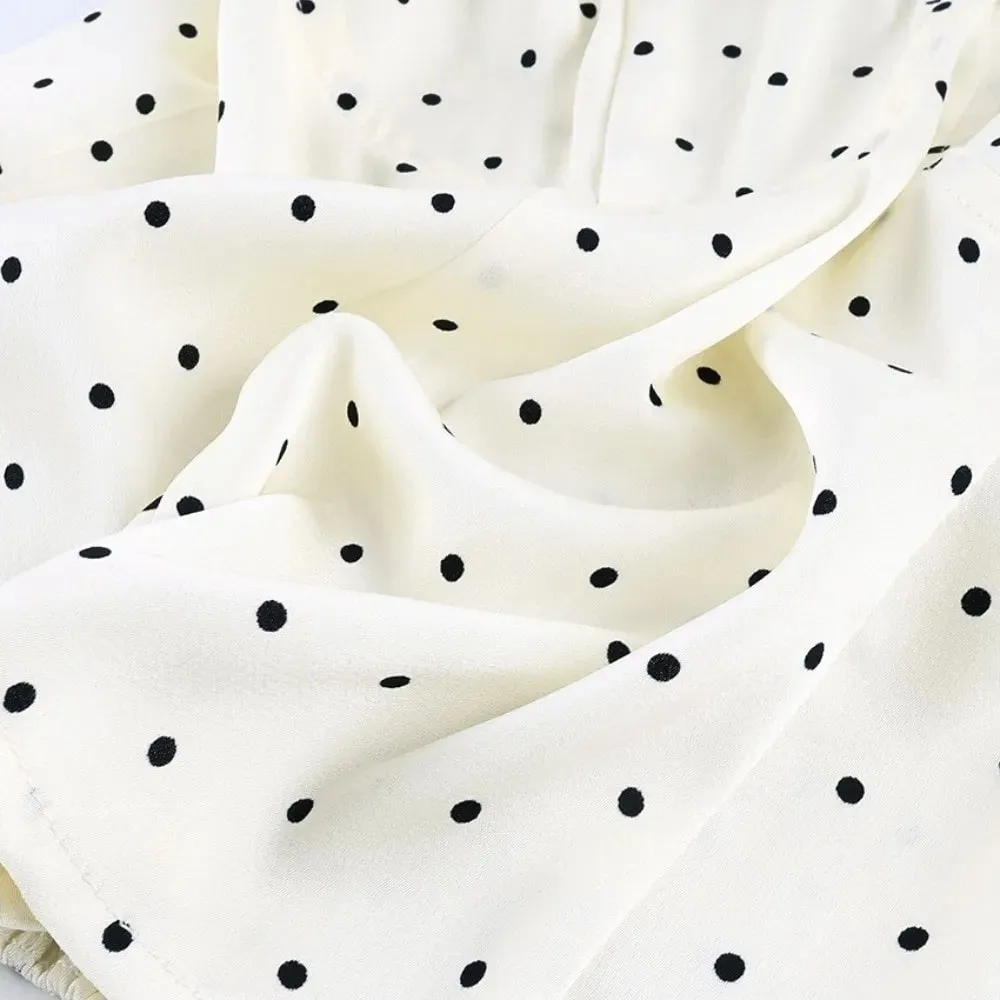 Sexy Spaghetti Strap Polka Dot Tank Top Square Neck Slim Cropped Sleeveless Silk Vest Off-shoulder Lace Camis Female