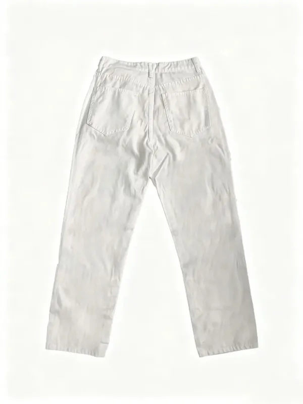【HME】Men's Jeans | Street Fashion Denim Pants Solid White Flared‑Leg Denim Trousers With Fine Craft Stitching Versatile Casual Pants Well‑Built Denim Bottoms Trendy Male Denim Apparel For Multiple Daily Occasions
