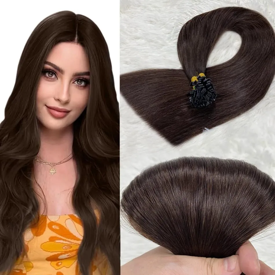 Remy Hair 30 Inch Real Remy Flat Tip Extension ng Buhok ng Tao Silky Straight Dark Brown Pre Bonded Keratin Fusion Hair 50 Strands