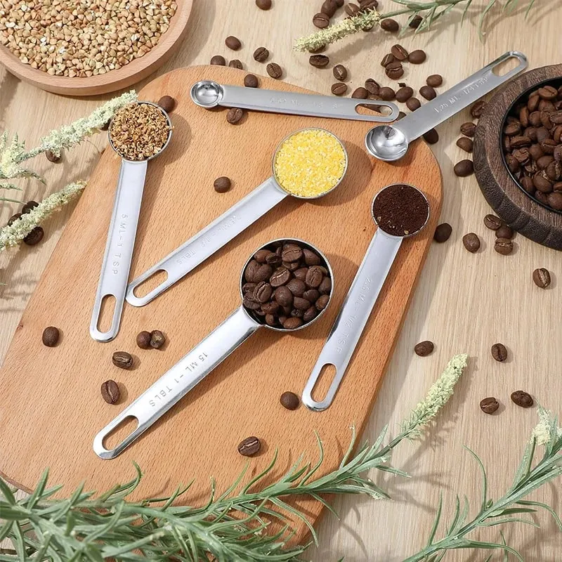 6 Pcs Stainless Steel Measuring Spoons 1/8 1/4 1/2 1 TSP 1/2 Tbsp 1 Tbsp Tablespoon with Metric and UK Measurements Table Spoon