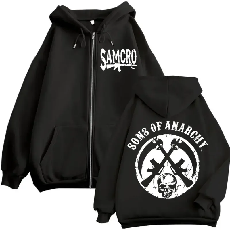 Sons of Anarchy Double Sided Print Zipper Hoodie Men's Women Gothic Vintage Zip Up Sweatshirt Casual Fashion Oversized Pullovers