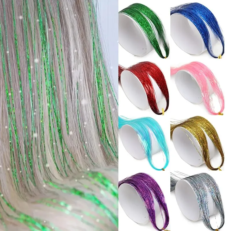 Sparkle Hair Tinsel Synthetic Rainbow Colored Strands Girls Headwear Hairbinge Hair Laser False Hair Extensions Decor Glitter
