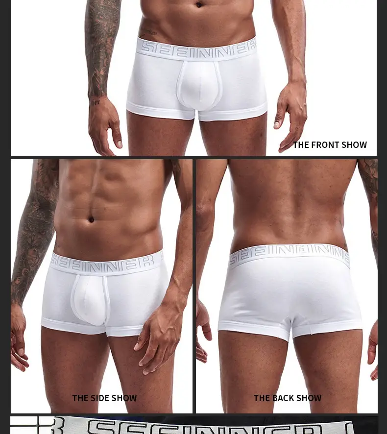 Seeinner Herren-Boxershorts, Baumwolle, U-Konvexbeutel, Unterwäsche, weiche, bequeme Unterhose, Cueca Masculina, M-XXL, Schwarz, Weiß, Grau