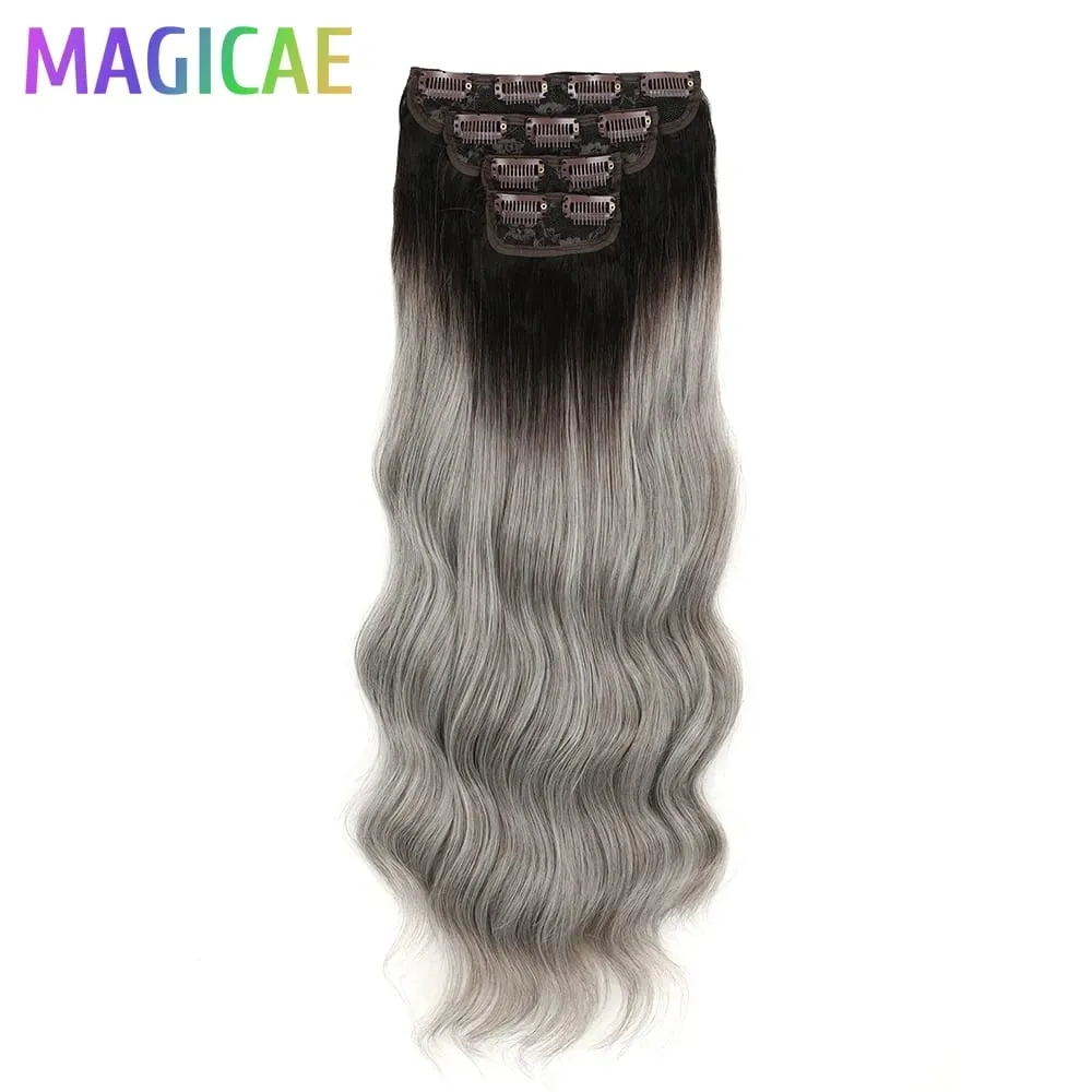 24Inch Clips Body Wave Bundle Ombre Grey Blonde P27/613 4Pcs/Lot Clip In 220g Ombre Brown 6# High Temperature Bio Synthetic Hair