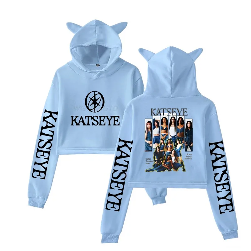Harajuku Fashion Streetwear Girls Hoodie KATSEYE New Street Style Cat Ear Crop Tops Pullover Girl Vintage Gothic Y2k Sweatshirts