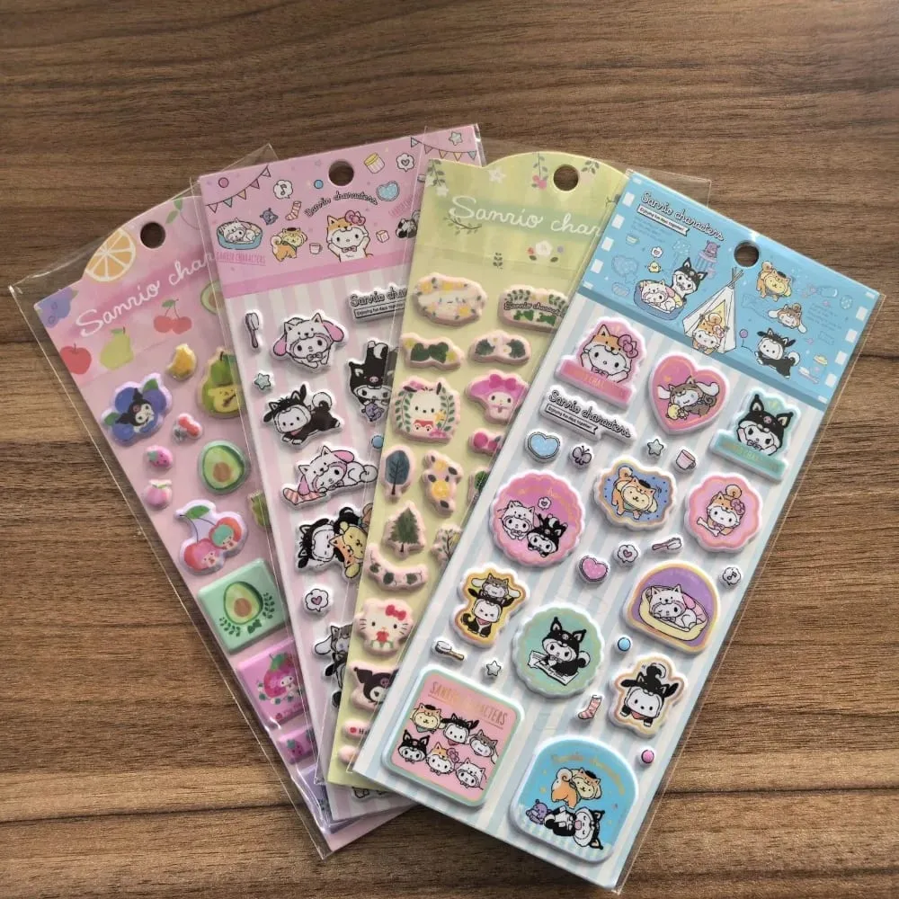 Genuine Sanrio 3D Stickers Toys Cartoon Hello Kitty Kuromi Melody Scrapbook Decor Sticker For Phones Water Mug Notebooks Decals