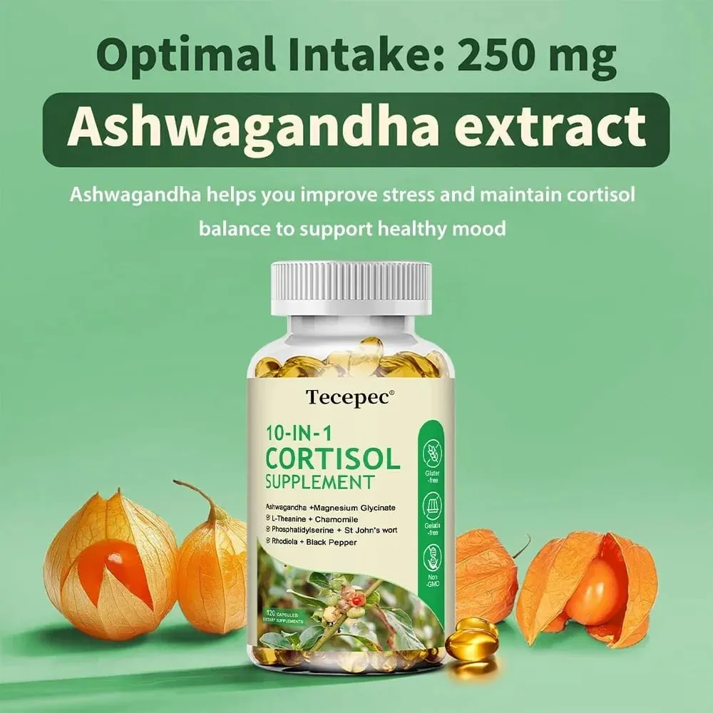 Cortisol Health – Stress Relief Balanced Cortisol Response Relaxation & Deep Sleep – Ashwagandha，L-Theanine – Non-GMO