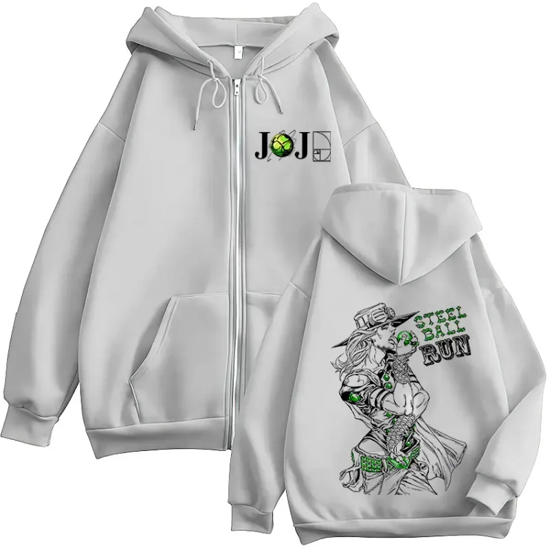 Anime Jojo Bizarre Adventure Gyro Zeppeli Steel Ball Run Zipper Hoodies Men Clothing Long Sleeves Zip Up Sweatshirts Jacket Coat
