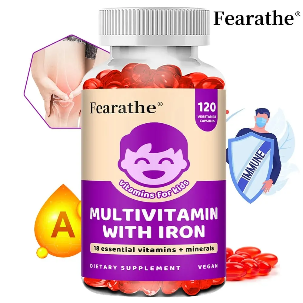 Kids Multivitamin Softgels with Iron Zinc & Biotin Daily Nutritional Supplement for Kids’ Growth Immune & Brain Support