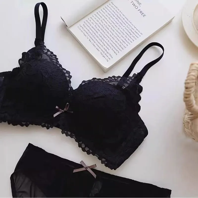 Modest Japanese Style Abaya Lace Bra Set Women Luxury Push Up Small Bust Support Anti Sagging Full Coverage Comfort MOYISU Sexy