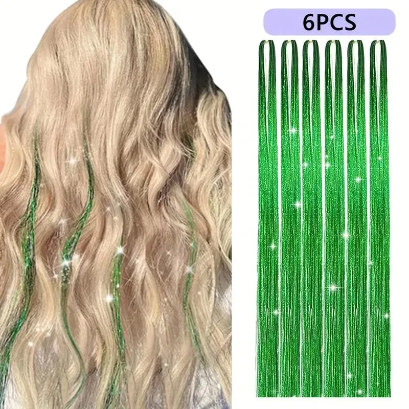 6pcs 22inch Colorful Glitter Tinsel Hair Extensions Fairy Hair Extension Hair Extension Tinsel Glitter Hair Synthetic Extensions