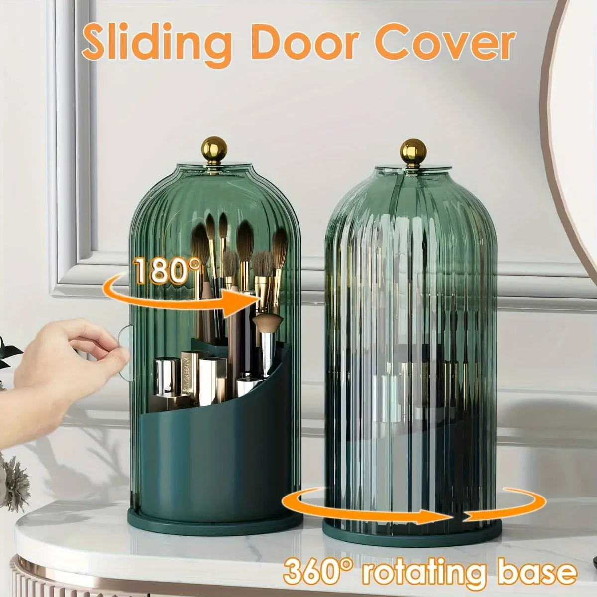 360° Rotating Makeup Brush Holder with Dustproof Cover Luxury Cosmetic Organizer Large Capacity Makeup Storage for Brushes