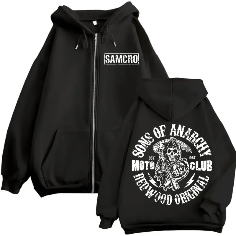 Sons of Anarchy Double Sided Print Zipper Hoodie Men's Women Gothic Vintage Zip Up Sweatshirt Casual Fashion Oversized Pullovers