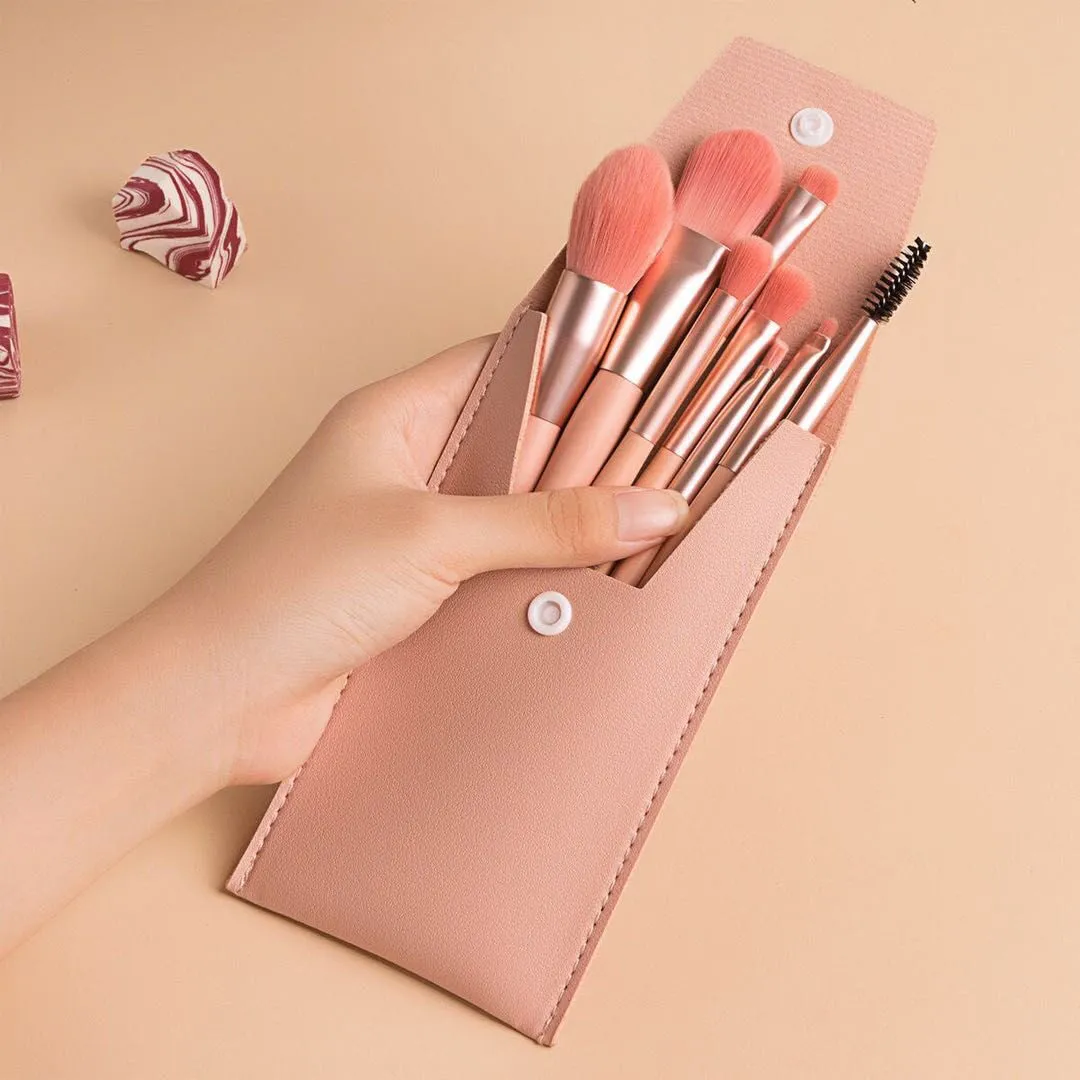 Mini Makeup Brushes Set Soft Synthetic Bristle Portable Cosmetic Brush Kit with Storage Pouch for Blush Eyeshadow Face Makeup