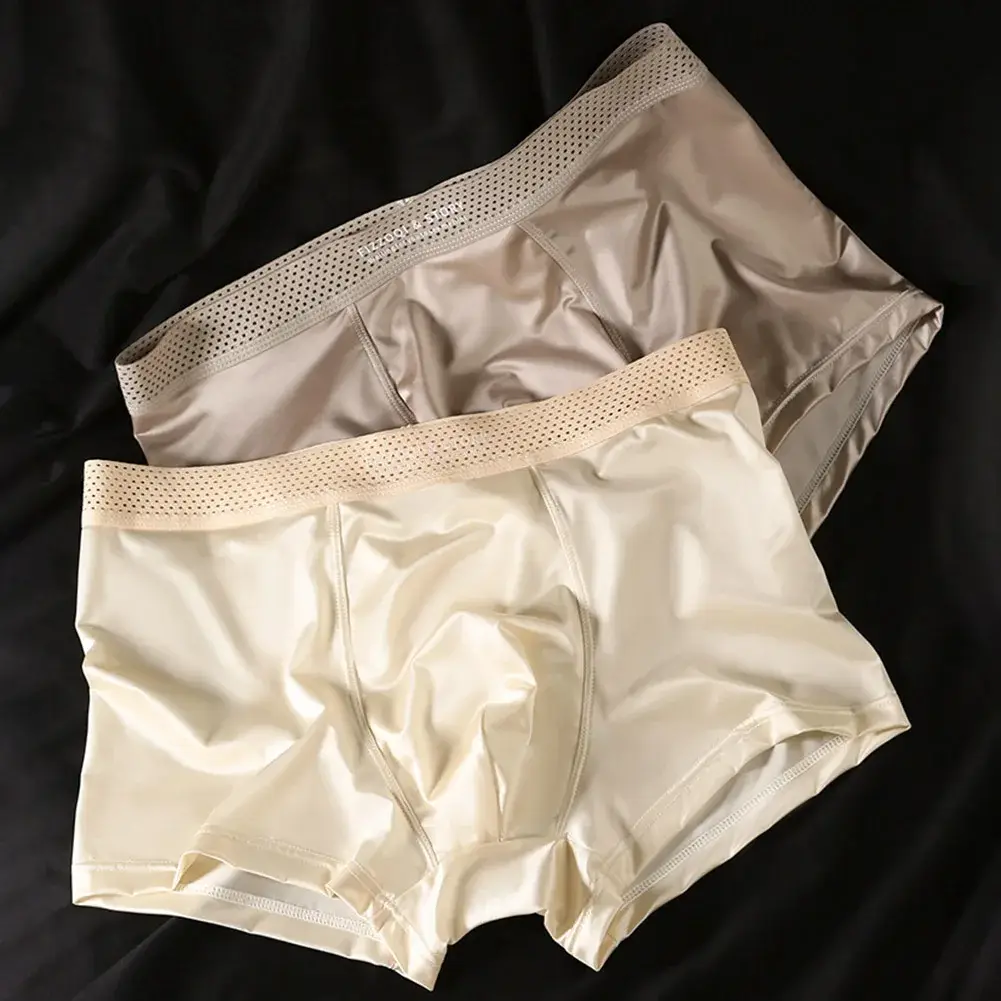 1pc Männer Satin-wie Eis Seide Boxer Glatte Höschen Aushöhlen Bund Unterhose Atmungs Einfarbig Unterwäsche Stamm