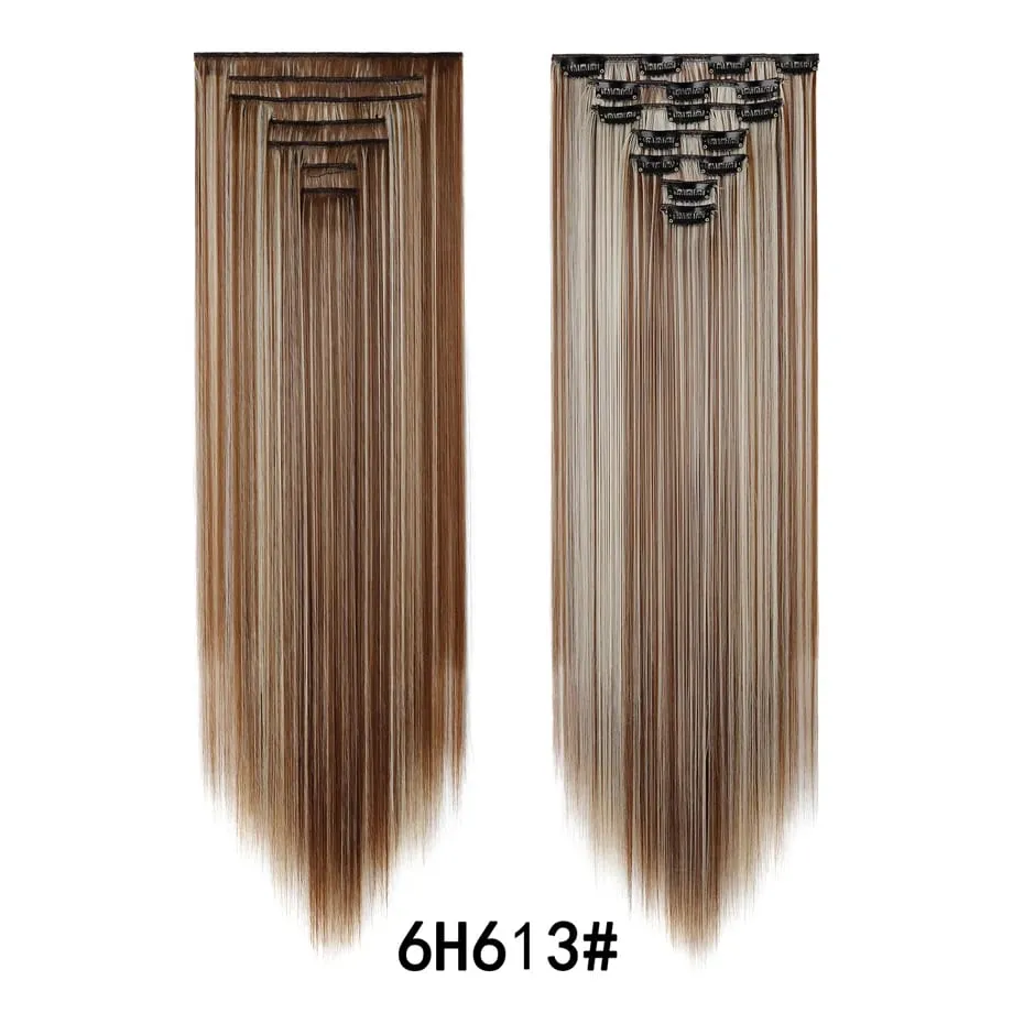 7 Pcs Clip in Hair Extensions 16 Clip in 24 Inch Straight Double Weft Synthetic Hair Extensions for Women Daily Hairstyle