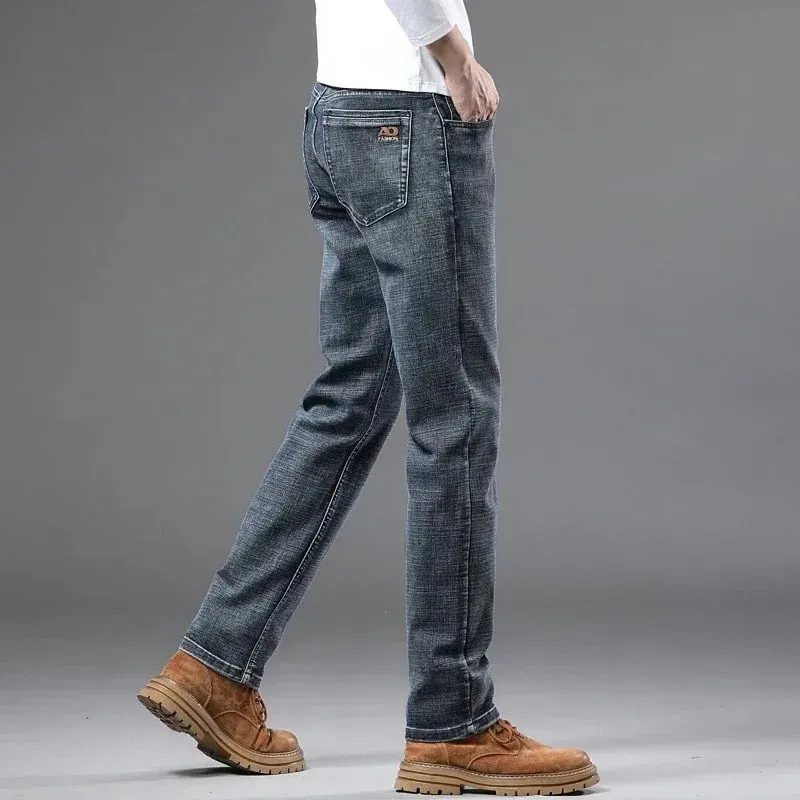 Spring Fashion Men's Light Blue Slim Jeans Stylish Business Casual Stretch Fabric Denim Pants Classic All Match Trousers