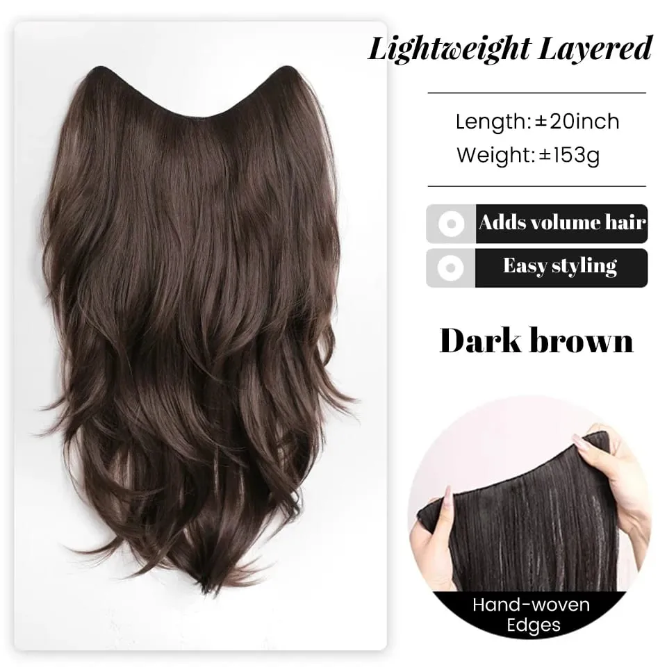20Inch Synthetic Long Curly Wavy Layered U-Shaped Clip-in Hair Extension 4 Clip Heat Resistant Hairpiece for Women Daily Party