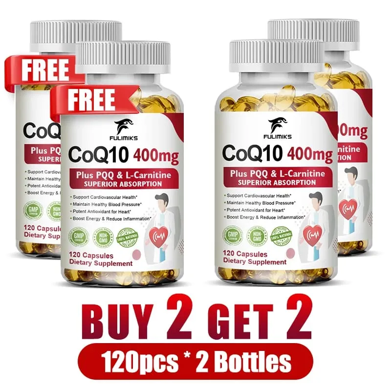Buy 2 Get 2 Free! CoQ10 Ubiquinol 400mg Capsules Superior Absorption for Heart Health Cellular Energy & Antioxidant Defense