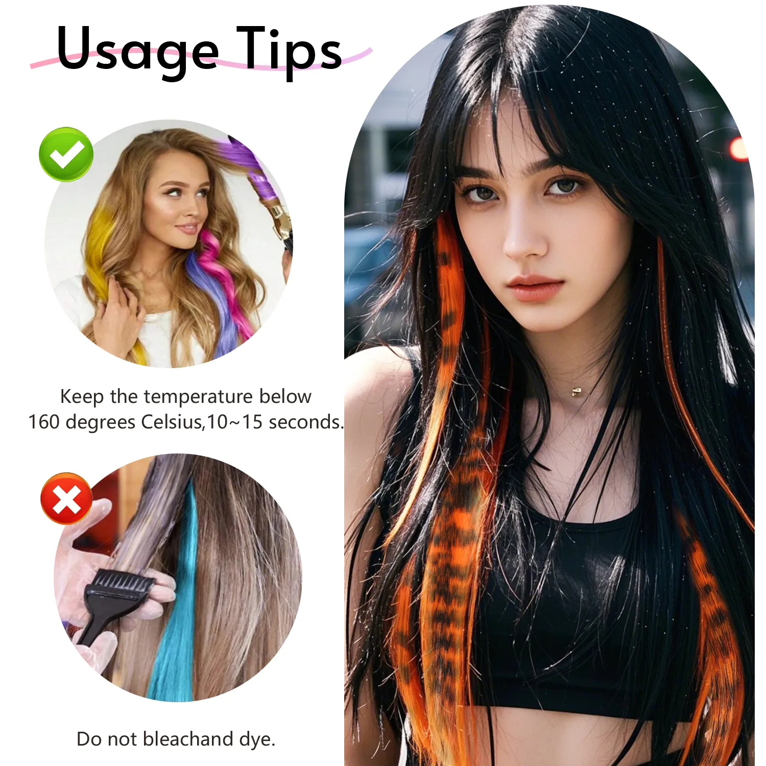 3 pçs/set clipe sintético em extensões de cabelo de penas 18 polegada colorido clipe no cabelo festa de halloween uso para meninas femininas