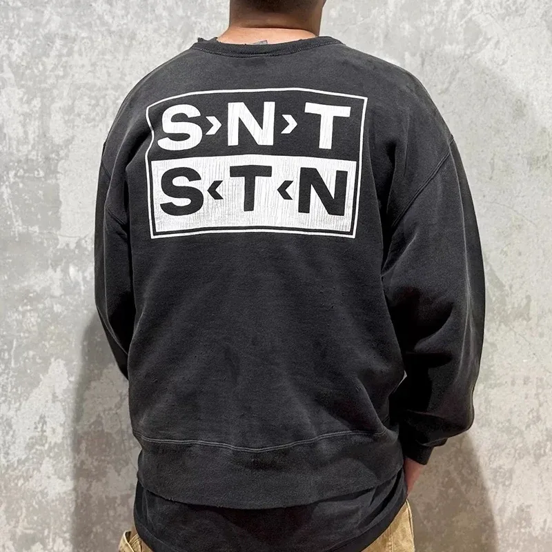 Autumn Winter Classic Overlapping Logo Print Saint Sweatshirts Men Women Couple Colorful Letters Graffiti Washed Black Pullovers