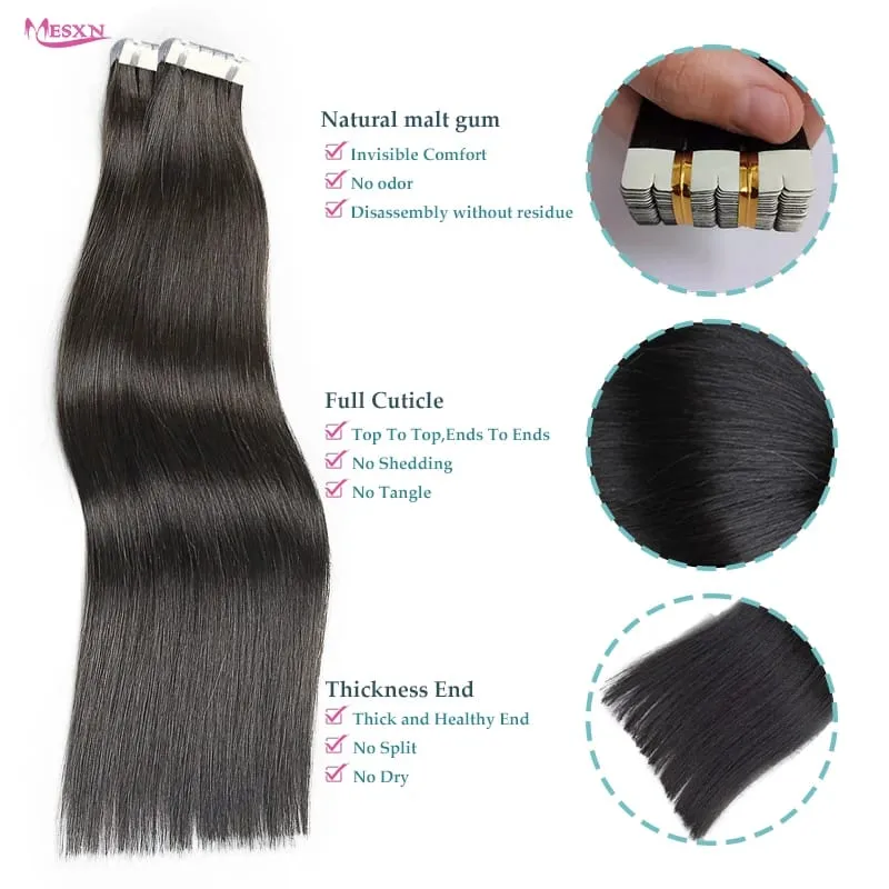 Mini Tape In Hair Extensions 100% Human Hair Real Natural Hair Tape Brown Blonde Can Be Permed And Dyed For Salon