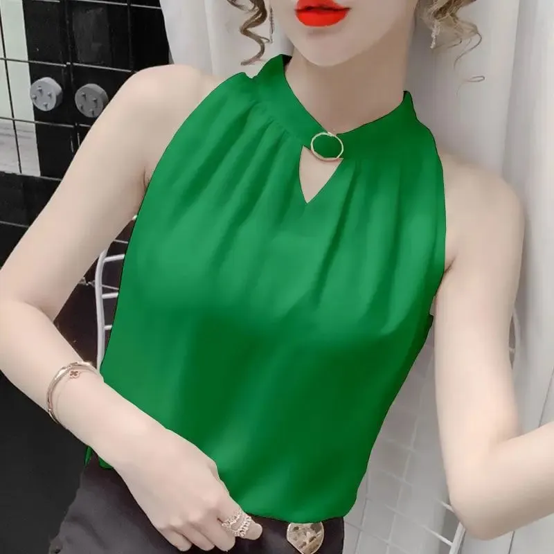 Elegant Sleeveless Solid Simplicity Loose Youth Vest Tops Women Clothes Summer All-match Temperament T Shirts Sexy Office Summer