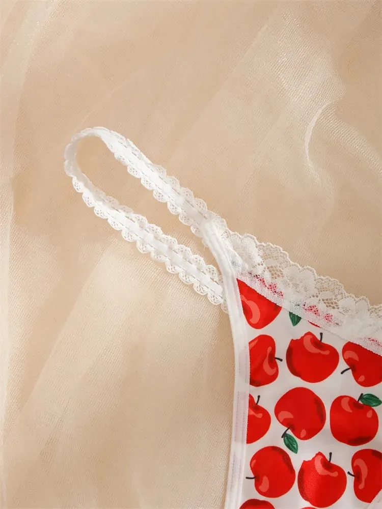 Ensemble de Lingerie imprimé pomme pour femmes, 2 pièces, soutien-gorge et string sans fil, Bralette, motif de fruits doux, sous-vêtements intimes en dentelle — image 6