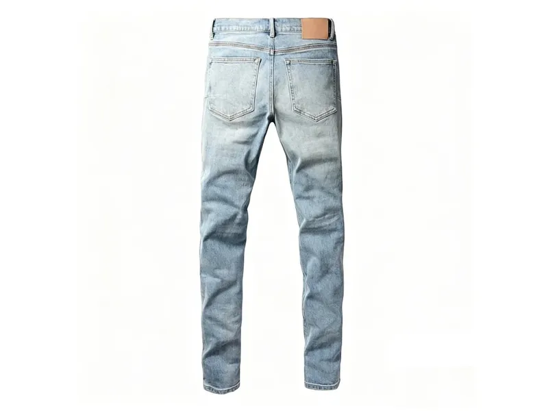 Men's Slim Taper Ripped Jeans Vintage Light Blue Wash Frayed Edges Button Fly High Street Style Denim Pants