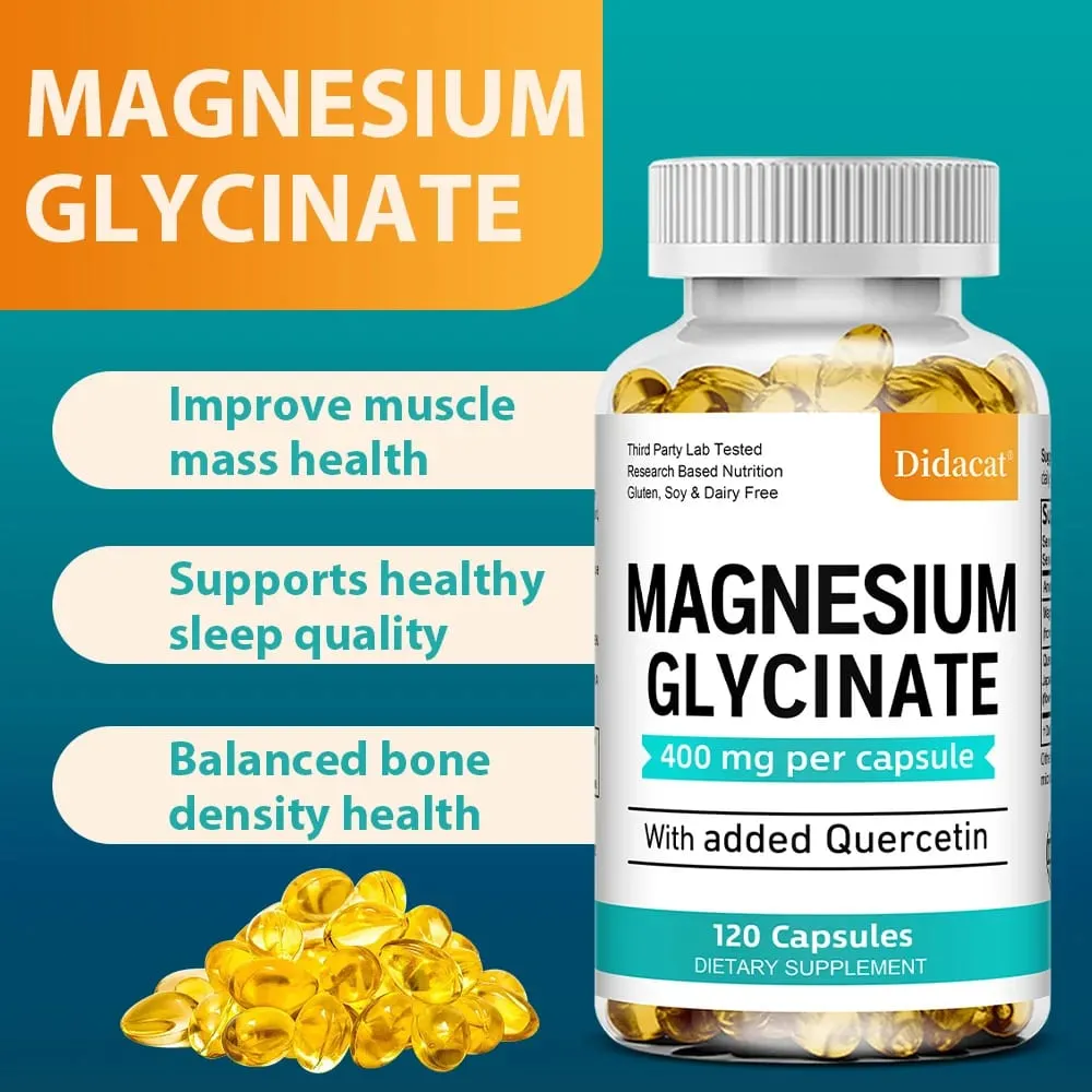 Magnesium Glycinate - with Quercetin Improve Cardiovascular Health Reduce Stress and Promote Healthy Sleep Muscle Growth