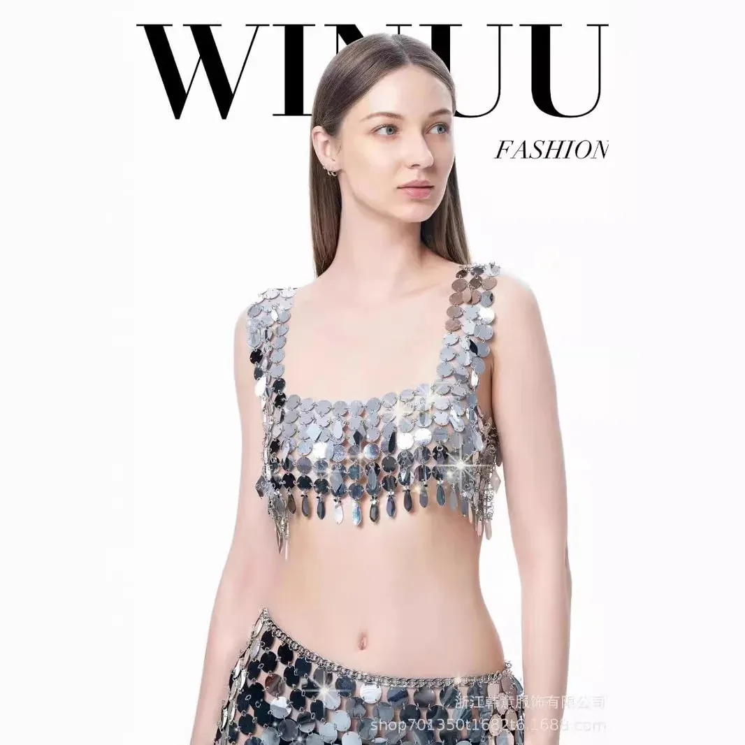 Sexy Sequin Dress Shiny Suspender Vest Party Nightclub Skirt Set — image 5