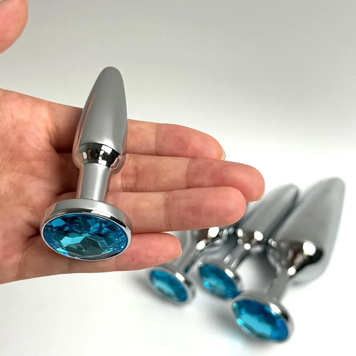 Lake Blue Gem Silver Metal Anal Plug Set by Dream Vibe Anal Trainer Kit Prostate Sex Toy Unisex Couple Backdoor Intimate Gift