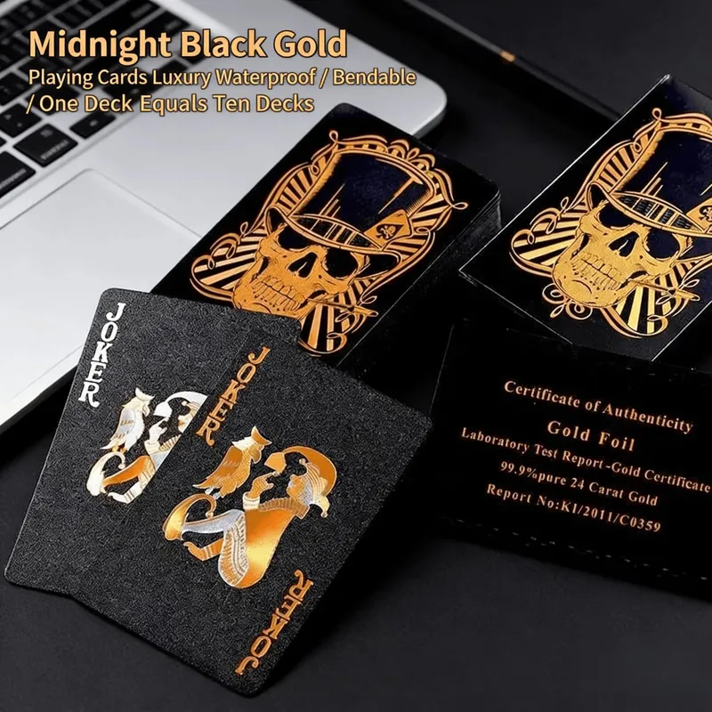 Luxury PVC Playing Cards Gold & Silver Inlaid Design Frosted Finish for Easy Shuffle Waterproof & Fold-Resistant Game Night
