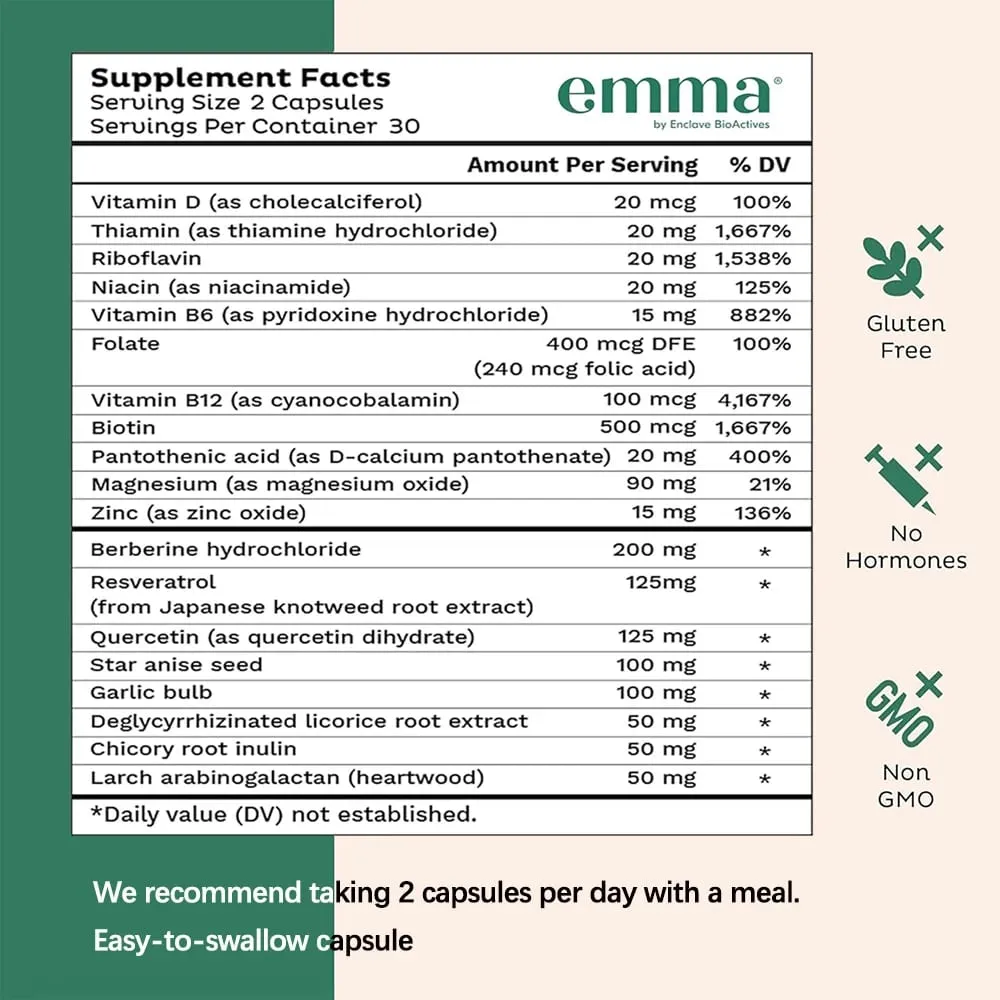 Emma Gut Health Relief Supplement for women and men Gut and Digestive support capsules for constipation bloating & gas relief