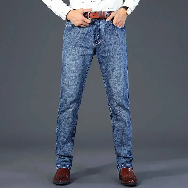 2026 Top Brand Washed Jeans Trousers Four Season Men's High Quality Jeans Business Casual High Waist Denim Pants