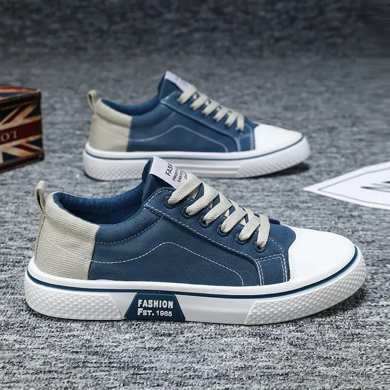 Men's Color-Blocked Canvas Shoes Breathable Low-Top Sneakers Versatile Casual Shoes Cool and Breathable Without Causing Foot Stuffiness Soft Sole Non-Slip and Wear-Resistant