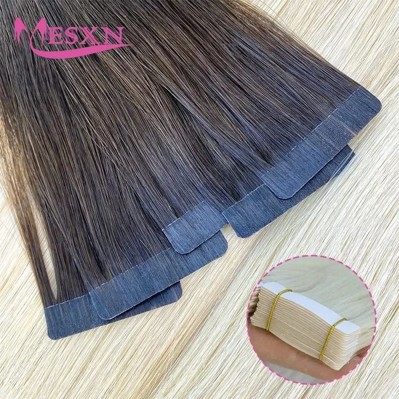Tape in Human Hair Extensions Natural Seamless Invisible SKin Weft 14"-24" Double Sided Adhesive Real Natural Hair