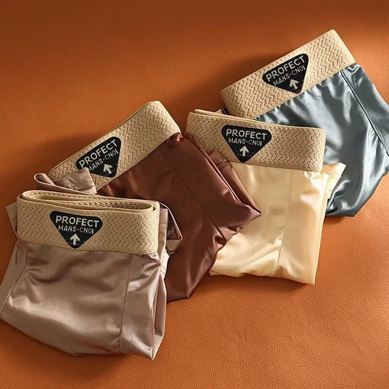 4-Piece Of Men's Underwear Summer Silk Thin Breathable Ice Silk Flat Angle Pants Solid Color Comfortable Casual Men's Underwear