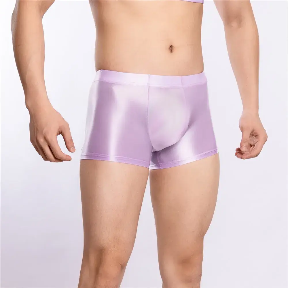 Sexy Men Hot Short Panties U Bulge Pouch Boxer Oil Shiny Glossy Smooth Lingerie Candy Color Underwear Breathable Briefs