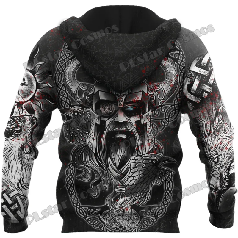 Raven Odin Tattoo Helm of Awe Runes 3D Printed Fashion Men's Zipper Hoodie Autumn Streetwear Unisex Casual Zip Up Hoodies HW62 — image 3