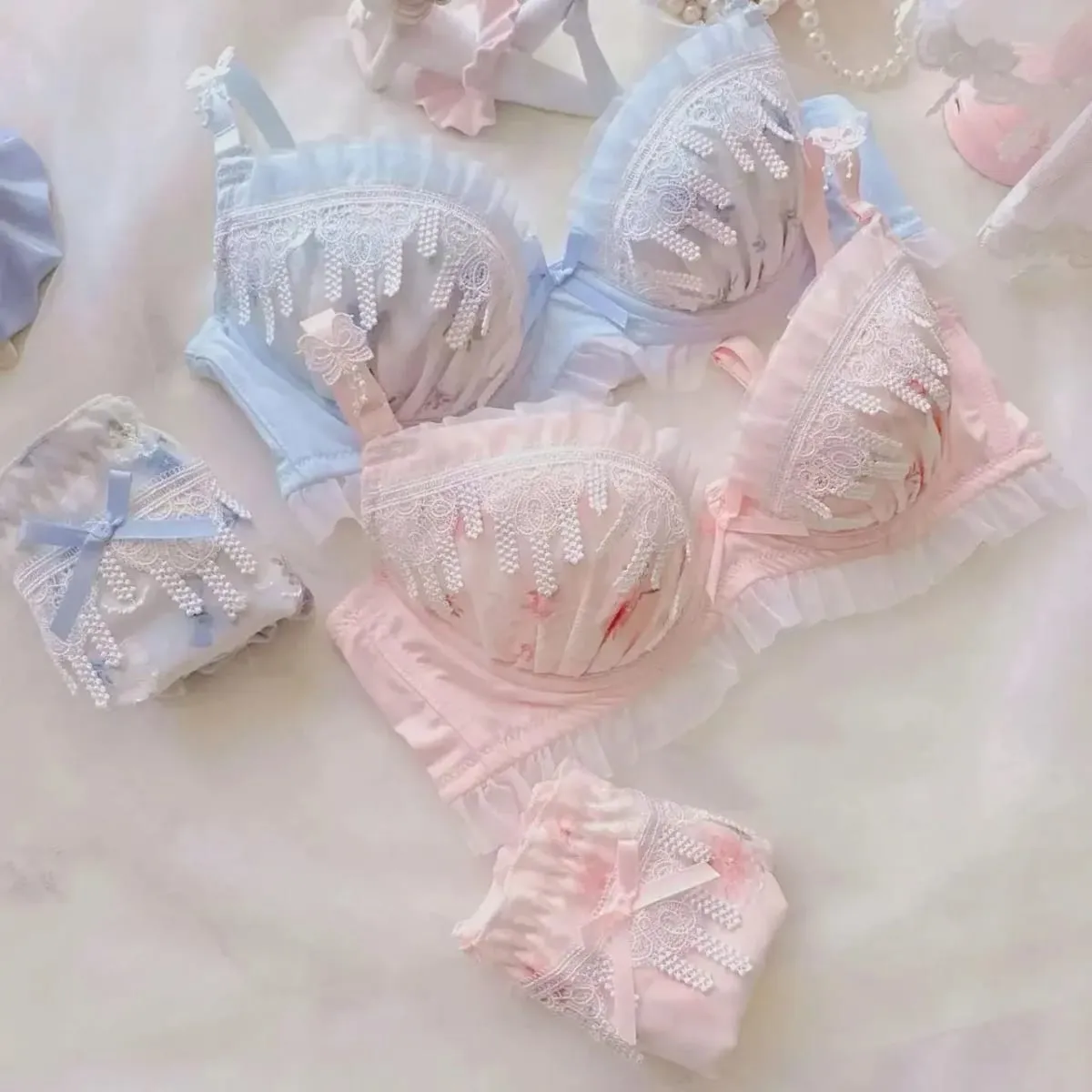 Sexy Lace Bra Set Water-soluble Lace Cute College Style Underwear for Women Daily Wear