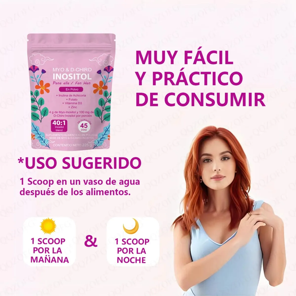 40:1 Mix Myo & D-Chiro Inositol Powder Naglalaman ng Folate Vitamin D3 at Zinc Supporting Women's Daily Health Dietary Supplement