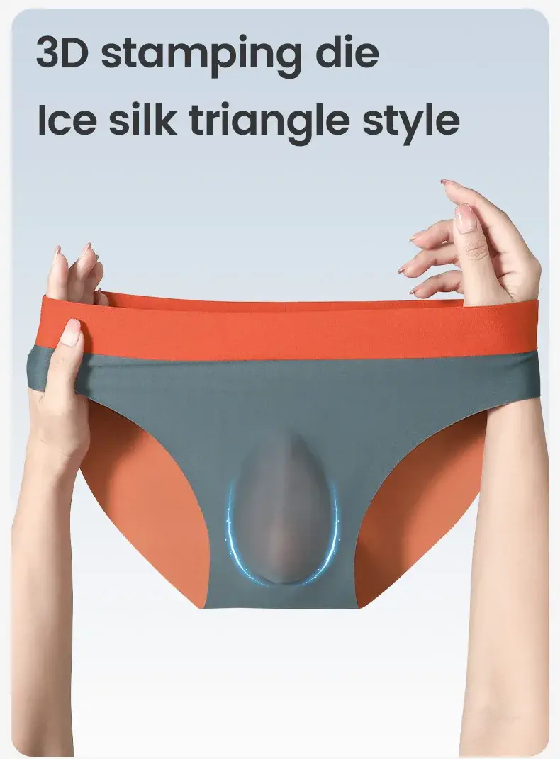 Men's ice silk seamless underwear 3D punch mold triangular underpants summer thin bottom pants Men's sports shorts