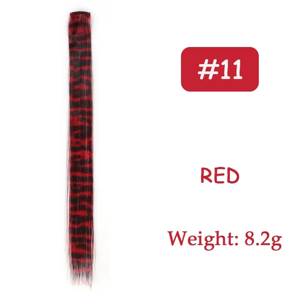 1pc/set Stripe Printed Hair Colorful Long Straight Hair Pieces Synthetic Clip-in Hair Extensions for Daily Use Party Halloween